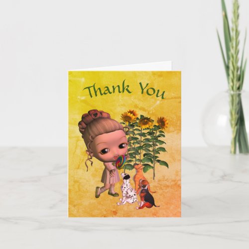 Little Girl And Puppies Thank You Card