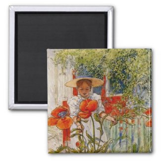 Little Girl and Red Poppies Magnet
