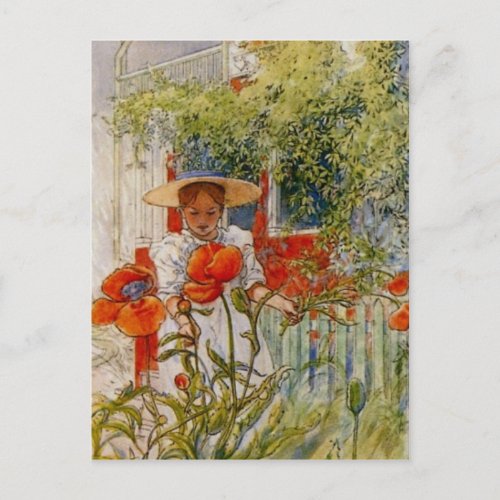 Little Girl and Red Poppies Postcard