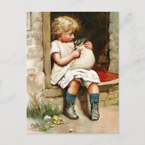 Little Girl and Sick Puppy Postcard