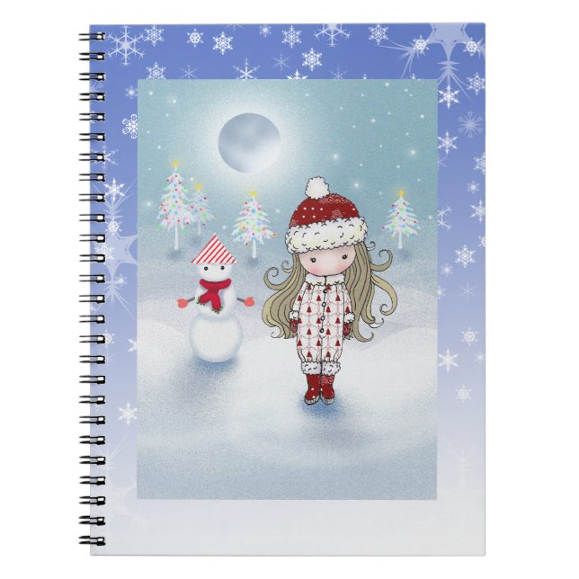 Little Girl and Snowman Holiday Notebook (Front)