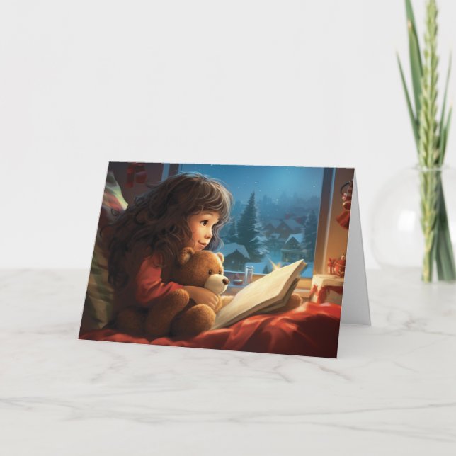 Little Girl and Teddy Bear Christmas Card (Front)