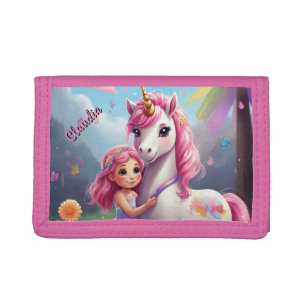 Little Girl and Unicorn Fantasy Personalized Tri-fold Wallet