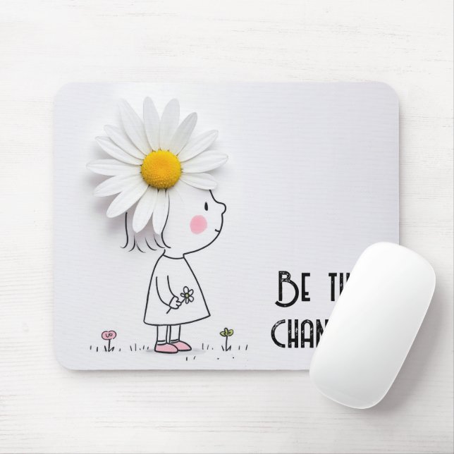 Little Girl and White Daisy With Quote Mouse Pad (With Mouse)