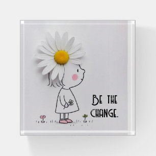 Little Girl and White Daisy With Quote Paperweight