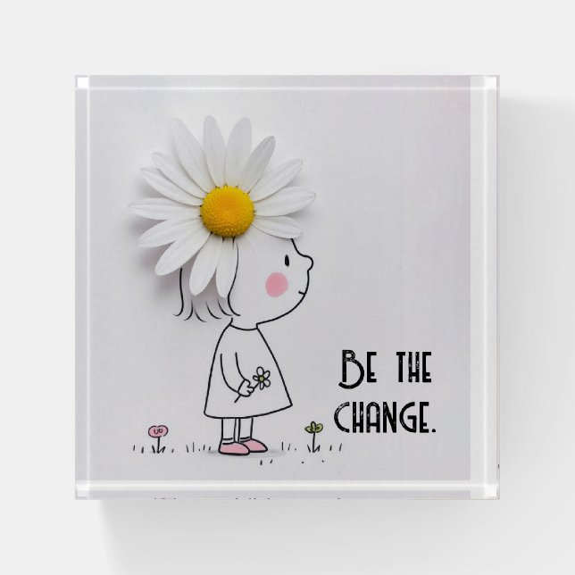 Little Girl and White Daisy With Quote Paperweight (Front)