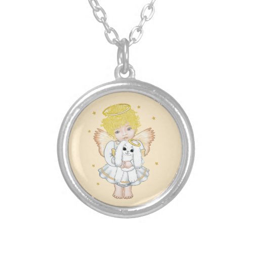 Little Girl Angel and Bunny Necklace