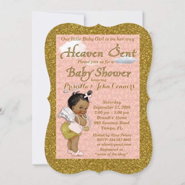 Little Girl Baby Shower Invitation,pink, gold Invitation (Front)