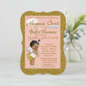 Little Girl Baby Shower Invitation,pink, gold Invitation (Standing Front)