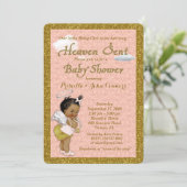 Little Girl Baby Shower Invitation,pink, gold Invitation (Standing Front)