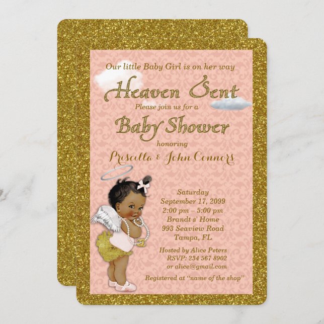 Little Girl Baby Shower Invitation,pink, gold Invitation (Front/Back)