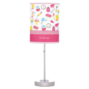Little Girl Baker Pink Cooking Pattern Chef Kid Table Lamp