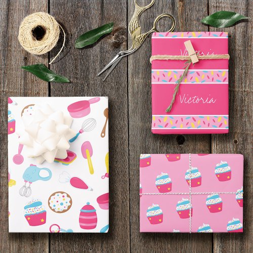 Little Girl Baker Pink Cooking Pattern Chef Kid Wrapping Paper Sheets