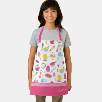 Little Girl Baker Pink Cooking Pattern Kid Chef