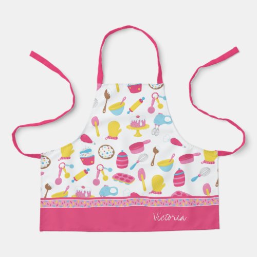 Little Girl Baker Pink Cooking Pattern Kid Chef Apron