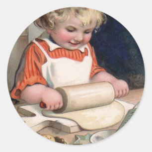 Little Girl Baking Cookies Classic Round Sticker
