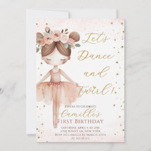  Little Girl Ballerina birthday Party Invitation
