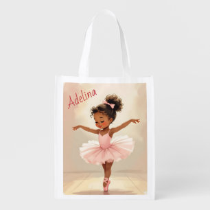 Little Girl Ballerina in Pink Tutu Personalized Grocery Bag