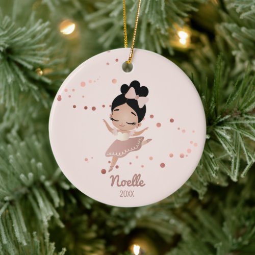 Little Girl Ballerina with Bow Rose Gold  Ceramic Ornament