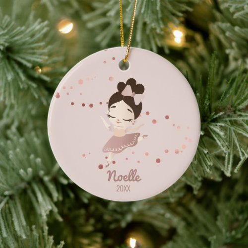 Little Girl Ballerina with Bow Rose Gold Ceramic Ornament