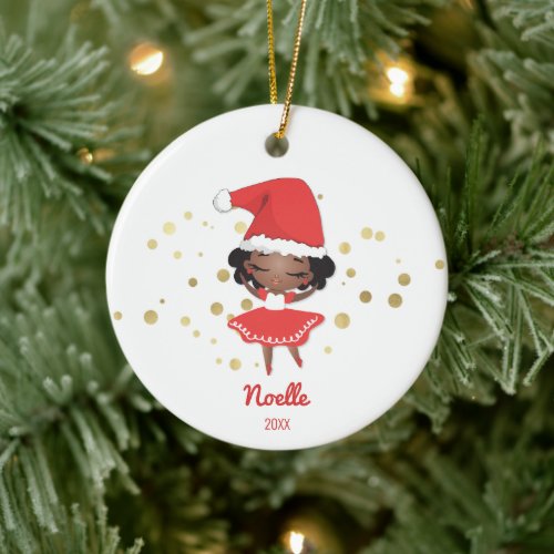 Little Girl Ballerina with Santa Hat Ceramic Ornament