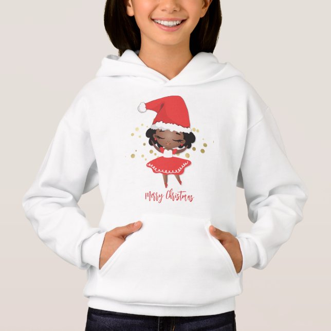 Little Girl Ballerina with Santa Hat Hoodie (Front)