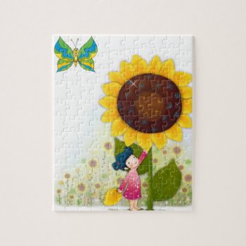 Little Girl Big Sunflower Puzzle by LulusLand at Zazzle