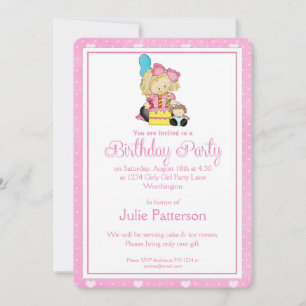 Little Girl Birthday Party Invitation Pink 2
