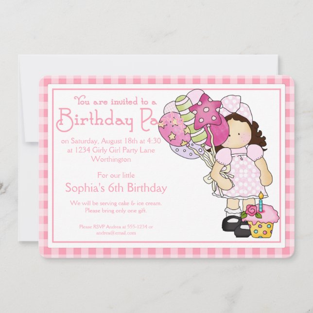 Little Girl Birthday Party Invite Country Girl d8 (Front)