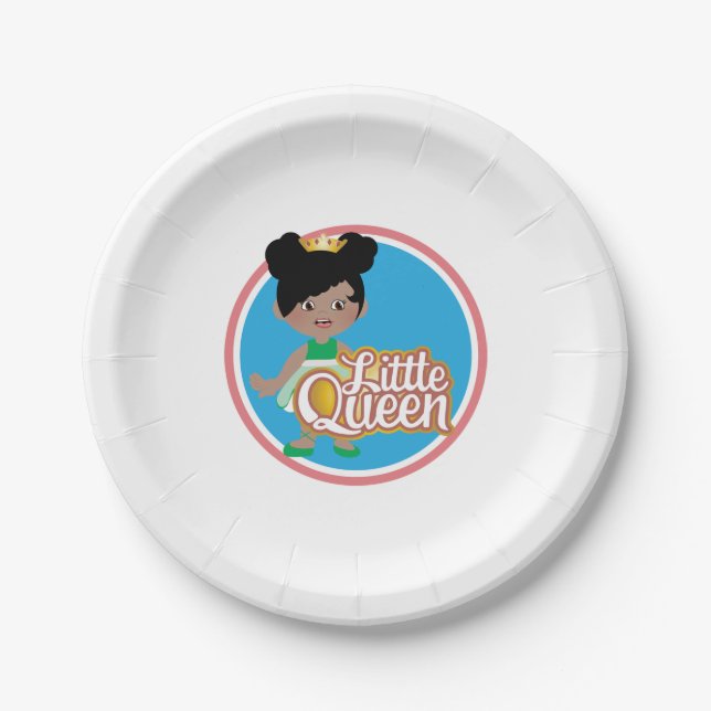 Little Girl Birthday Party. Little Queen Black Bal Paper Plates (Front)