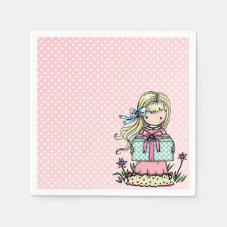Little Girl Birthday Party Pink Polka Dot Napkins