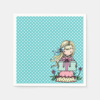 Little Girl Birthday Party Turquoise Polka Dot Napkins