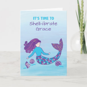 Little Girl Birthday Sparkly Look Mermaid Card