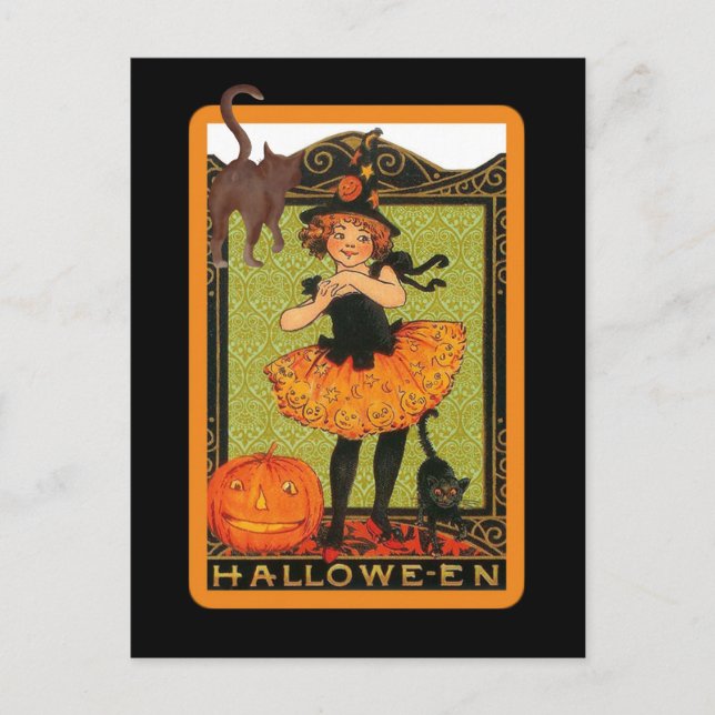 Little Girl Black Cat Postcard Invitation (Front)