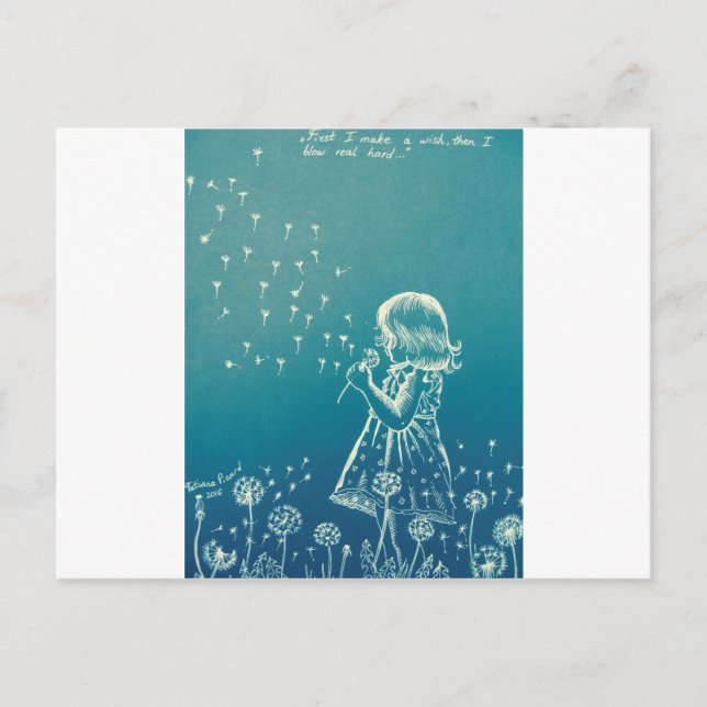 Little girl blowing on a dandelion postcard (Front)