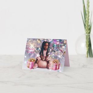 Little Girl Brown Skin Braids Birthday Invitation