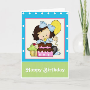 Little Girl Cake Customize Happy Birthday Card 1