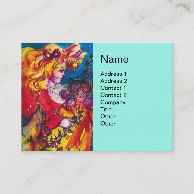 LITTLE GIRL,CAT AND PRETTY DOLL Light Blue Business Card (Front)