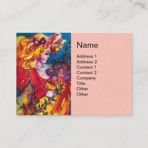 LITTLE GIRLCAT AND PRETTY DOLL Pink Business Card