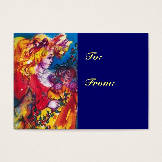 LITTLE GIRL,CAT,PRETTY DOLL Blue Christmas Gift (Front)