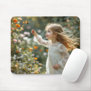 Little Girl Chasing a Monarch Butterfly Mouse Pad