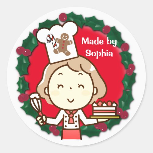 Little Girl Chef Christmas Classic Round Sticker