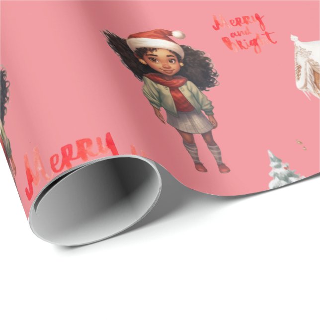 Little Girl Christmas Holiday Wrapping Paper (Roll Corner)