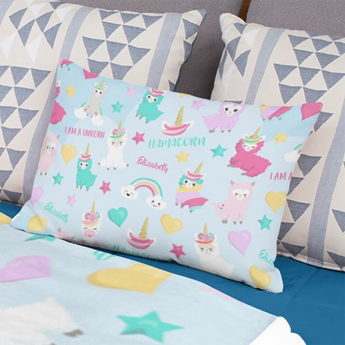 Little Girl Cute Llamacorn Pastel Pattern Accent Pillow