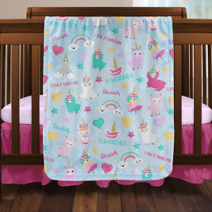 Little Girl Cute Llamacorn Pastel Pattern Baby Blanket