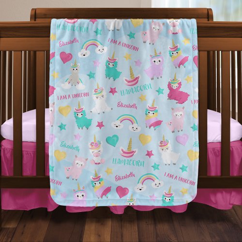 Little Girl Cute Llamacorn Pastel Pattern Baby Blanket