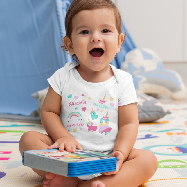 Little Girl Cute Llamacorn Pastel Pattern Baby Bodysuit (Creator Uploaded)