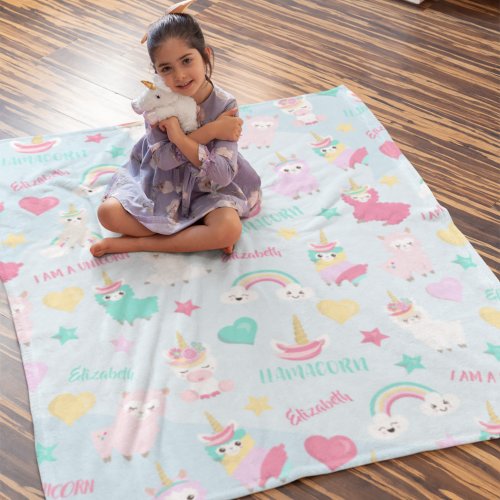 Little Girl Cute Llamacorn Pastel Pattern Fleece Blanket