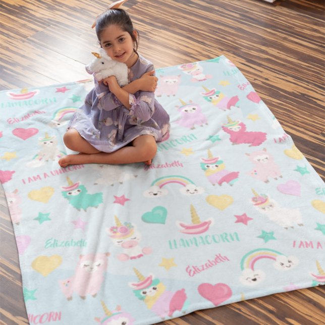 Little Girl Cute Llamacorn Pastel Pattern Fleece Blanket (Creator Uploaded)