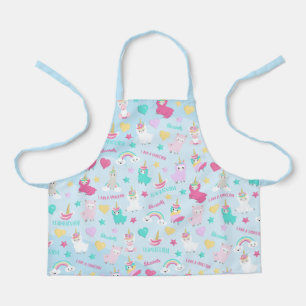 Little Girl Cute Llamacorn Pastel Pattern Kid Apron